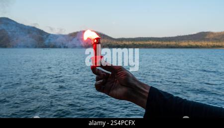 Flares Warnungen Notfackeln Feuerwerk Stockfoto