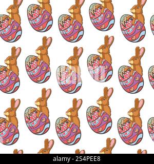 Nahtloses Muster mit osterhasen und Eiern Stockfoto