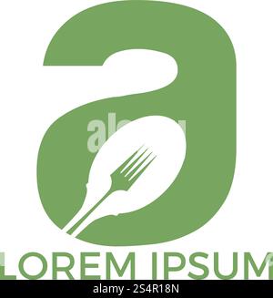 Letter A Food Logo Vektor Illustration Vorlage. Löffel mit Buchstabe Eine Vektor-Logo-Konzeptabbildung. Stock Vektor