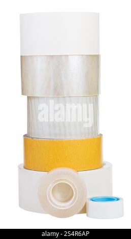 verschiedenen Klebeband Rollen isolierten auf weißen Hintergrund Stockfoto