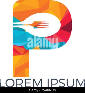Letter P Food Logo Vektor Illustration Vorlage. Löffel mit Buchstabe P Vektor-Logo Konzept Illustration. Stock Vektor