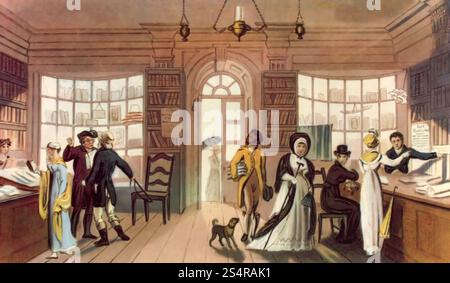 Die Leihbibliothek, Scarborough, 1813. Von Thomas Rowlandson (1757–1827), nach James Green (1771–1834). Aus Poetical Sketches of Scarborough, 1813. Stockfoto