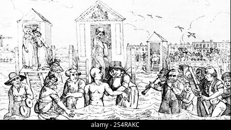 George III. Badet in Weymouth, 1789. Von John Nixon (vor 1759-1818). König Georg III. (1738–1820), der insgesamt vierzehn Mal in Weymouth Urlaub machte. Das erste Mal im Jahr 1789, das dieser Gravur darstellt. Stockfoto