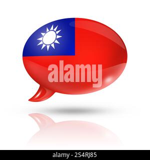Dreidimensionale Taiwan-Flagge in einer Sprechblase isoliert auf weiß mit Beschneidungspfad. Sprechblase der taiwanesischen Flagge Stockfoto