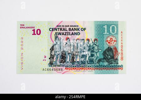 Swasiland Eswatini 10 emalangeni Banknote von 2015 zeigt Prinzessinnen bei der Ncwala (Königszeremonie) Stockfoto