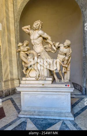Laokoon und seine Söhne, eine Marmorstatue in den Vatikanischen Museen, Vatikanstadt, Rom, Italien. Griechischer oder römischer Ursprung. Stockfoto