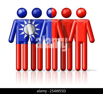 Flagge von Taiwan auf Stabfigur – Symbol der nationalen und sozialen Gemeinschaft 3D-Symbol. Die Flagge Taiwans auf der Stabfigur Stockfoto