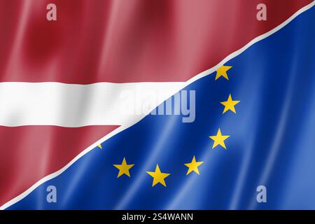 Gemischt, Lettisch und EU-Flagge, dreidimensional zu rendern, Abbildung Stockfoto