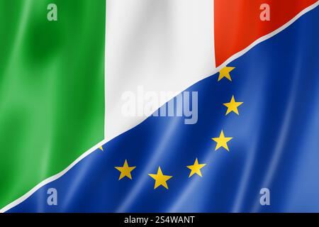 Gemischte italienische und Europäische Union Flag, dreidimensional zu rendern, Abbildung Stockfoto