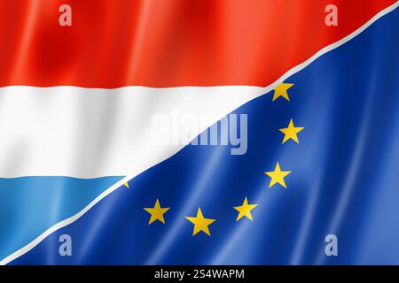 Gemischt, Luxemburg und EU-Flagge, dreidimensional zu rendern, Abbildung Stockfoto