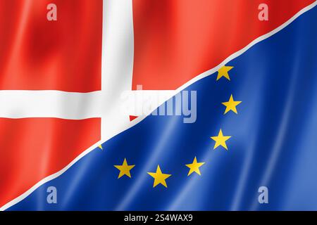 Gemischt, dänische und die Fahne der Europäischen Union, dreidimensional zu rendern, Abbildung Stockfoto
