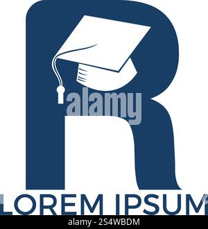 Vorlage für Vektorgrafiken des Letter R für Bildungslogos. Graduierungskappe mit Buchstabe R-Vektor-Logo-Konzeptabbildung. Stock Vektor