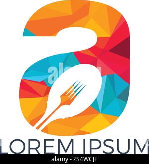 Letter A Food Logo Vektor Illustration Vorlage. Löffel mit Buchstabe Eine Vektor-Logo-Konzeptabbildung. Stock Vektor