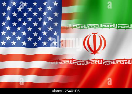 USA und dem Iran Flagge gemischt, dreidimensional zu rendern, Abbildung Stockfoto