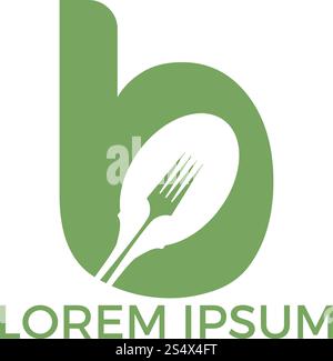 Letter B Food Logo Vektor Illustration Vorlage. Löffel mit Buchstabe B Vektor-Logo Konzept Illustration. Stock Vektor