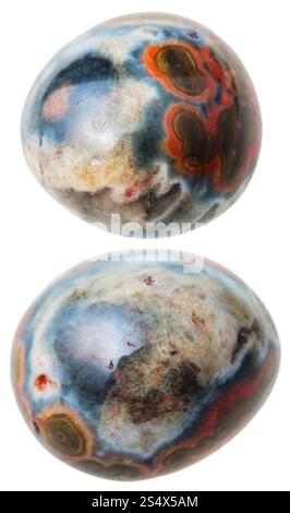 natürliche mineralische Edelstein - Nahaufnahme zwei Ocean (Orbicular) Jaspis Edelsteine isoliert auf weißem Hintergrund Stockfoto