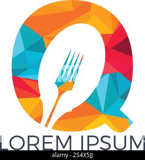 Letter Q Food Logo Vektor Illustration Vorlage. Löffel mit Buchstabe Q Vektor-Logo Konzeptabbildung. Stock Vektor