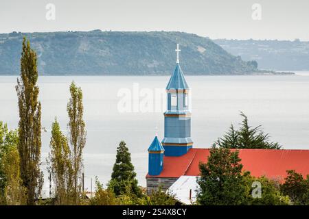 Kirche unserer Lieben Frau der Patenschaft, Nationaldenkmal von Chile und Weltkulturerbe, Tenaun, Nationaldenkmal von Chile, Chiloé-Inseln, Los Lagos Stockfoto