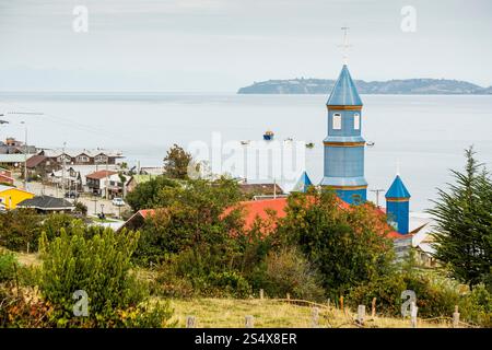 Kirche unserer Lieben Frau der Patenschaft, Nationaldenkmal von Chile und Weltkulturerbe, Tenaun, Nationaldenkmal von Chile, Chiloé-Inseln, Los Lagos Stockfoto