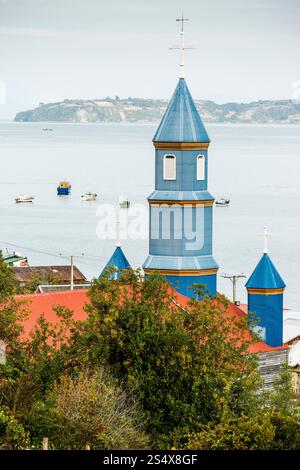 Kirche unserer Lieben Frau der Patenschaft, Nationaldenkmal von Chile und Weltkulturerbe, Tenaun, Nationaldenkmal von Chile, Chiloé-Inseln, Los Lagos Stockfoto