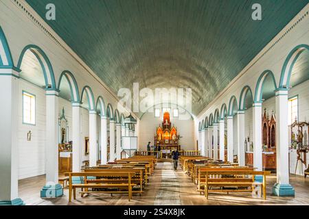 Kirche unserer Lieben Frau der Patenschaft, Nationaldenkmal von Chile und Weltkulturerbe, Tenaun, Nationaldenkmal von Chile, Chiloé-Inseln, Los Lagos Stockfoto