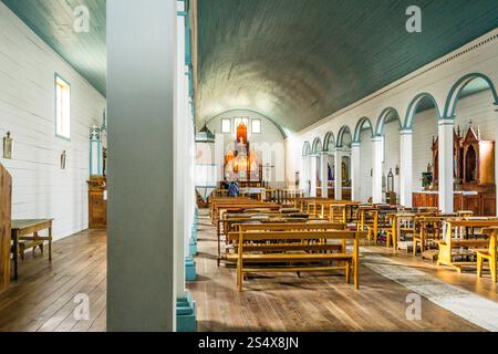 Kirche unserer Lieben Frau der Patenschaft, Nationaldenkmal von Chile und Weltkulturerbe, Tenaun, Nationaldenkmal von Chile, Chiloé-Inseln, Los Lagos Stockfoto