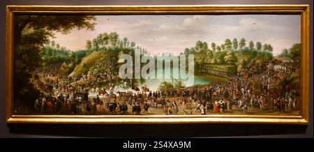 1616 Ölgemälde des Erzherzogs und der Erzherzogin bei einer Feier am Vivier d’Oye See von Denijs van Alsloot Königspalast Madrid Spanien Stockfoto
