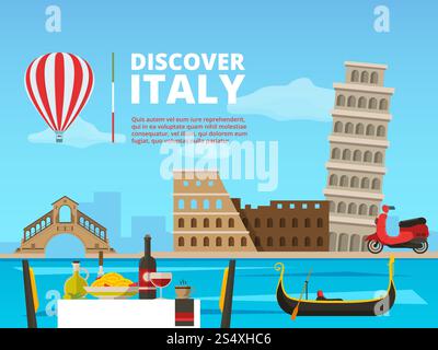 Stadtlandschaft Italiens Rom. Historische architektonische Objekte und Symbole. Vektor-Architektur italien Landschaftsillustration. Stadtlandschaft Italiens Rom. Historische architektonische Objekte und Symbole Stock Vektor