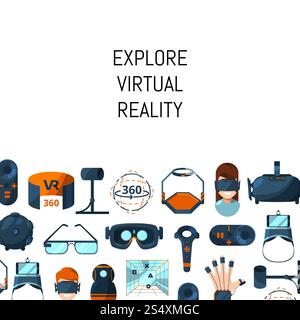Vektorhintergrund mit flachen virtuellen Reality-Elementen und Platz für Textabbildung. Vektorhintergrund mit flachen Virtual-Reality-Elementen Stock Vektor