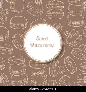 Vektorhintergrund mit handgezeichneten Makronen und Kreis mit Schatten mit Platz für Textabbildung. Vektorhintergrund mit handgezeichnetem Makronen Stock Vektor