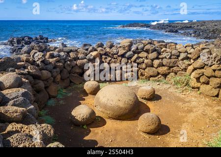 Magnetsteine, ahu Te Pito Kura, osterinsel, Chile. Magnetsteine, ahu Te Pito Kura, osterinsel Stockfoto