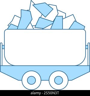 Kohle Trolley Symbol. Dünne Linie mit blauer Füllung Design. Vector Illustration. Stock Vektor