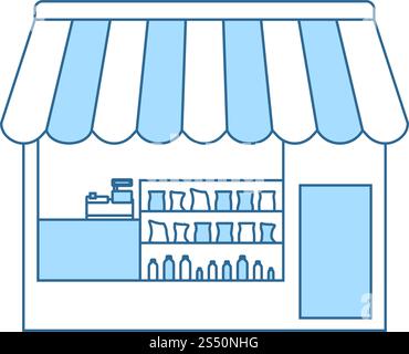 Zelt Shop Symbol. Dünne Linie mit blauer Füllung Design. Vector Illustration. Stock Vektor