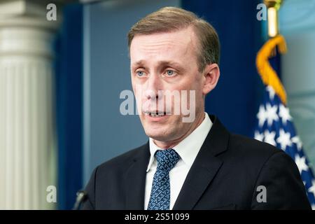 Washington, Usa. Januar 2025. Nationaler Sicherheitsberater Jake Sullivan spricht bei einem Pressebriefing im Pressebriefing-Raum des Weißen Hauses in Washington, DC (Foto: Michael Brochstein/SIPA USA) Credit: SIPA USA/Alamy Live News Stockfoto