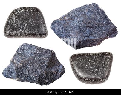 Sammlung von natürlichen Mineral Chromit Exemplare - verschiedene Steine (Chrom Erz) auf weißem Hintergrund Stockfoto