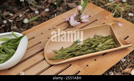 Chinesische Teekanne und Tassen mit longjing Tee, Hangzhou China. . Hochwertige Fotos Stockfoto