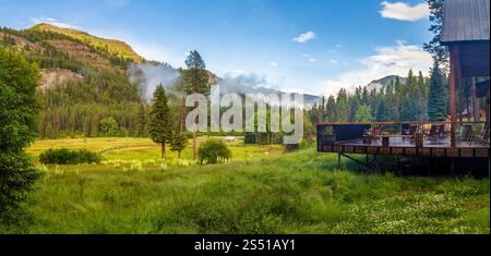 Blick von der Minam River Lodge Stockfoto