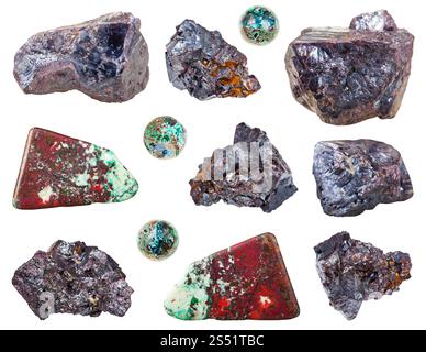 Sammlung von verschiedenen Cuprit Steine auf weißem Hintergrund Hintergrund aus Brasilien isoliert Stockfoto