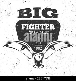 Grunge-Emblem oder Logo des fliegenden Adlers. Weiße und graue Adlervektorbanner-Illustration. Grunge-Emblem oder Logo des fliegenden Adlers Stock Vektor