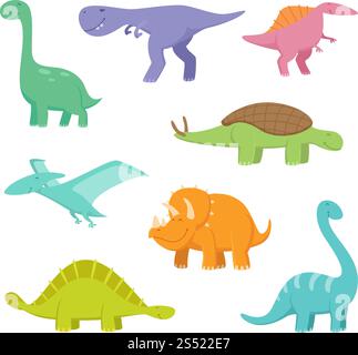 Zeichentrickdrachen und Dinosaurier. Set aus Dinosauriercharakter, tierischen Drachen und Reptilien, Monsterräuber. Vektorabbildung. Zeichentrickdrachen und Dinosaurier Stock Vektor
