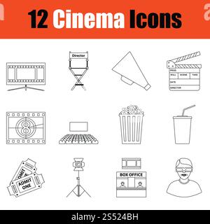 Satz von Kino Symbole. Thin Line Design. Vector Illustration. Stockfoto