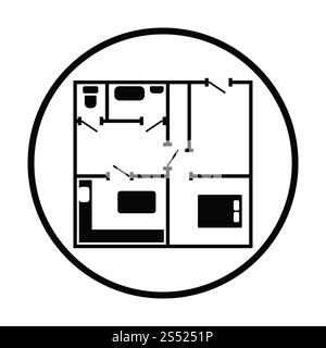 Ikone der Wohnung Plan. Dünnen Kreis Design. Vektor-Illustration. Stockfoto