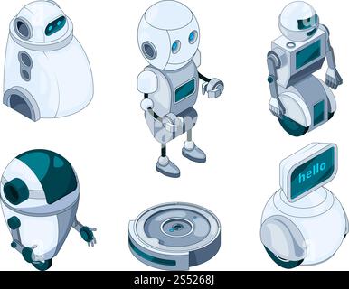 Assistent für Haushaltsroboter. Verschiedene Hilfegeräte. Illustration der Robotertechnik Hausarbeit, intelligent künstlich. Assistent für Haushaltsroboter. Verschiedene Hilfegeräte Stock Vektor