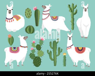 Illustrationen des lustigen Lama. Vektortier im flachen Stil. Alpaka-Charakter und lama, natürliche Tierwelt. Illustrationen des lustigen Lama. Vektortier im flachen Stil Stock Vektor