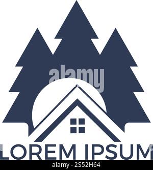 Pinienbaumhaus-Logo. Immobilienlogo inspiriert mit Naturkonzept. Stock Vektor