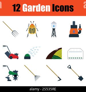 Einstellen der Gartenarbeit Symbole. Farbe und Design. Vector Illustration. Stockfoto