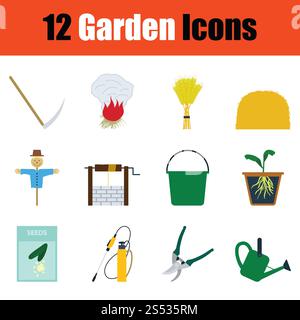 Einstellen der Gartenarbeit Symbole. Farbe und Design. Vector Illustration. Stockfoto