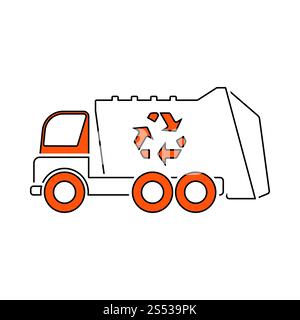 Müll Auto mit Papierkorb -Symbol. Dünne Linie mit roten Füllen Design. Vector Illustration. Stockfoto