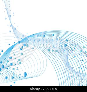 Water Lines Concept Design mit Luftblasen und Textraum. Elegantes niedliches Design mit Transparenz auf weißem Hintergrund. Vektorabbildung. Stockfoto