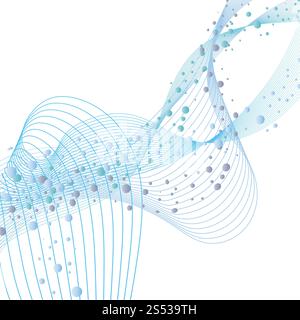 Water Lines Concept Design mit Luftblasen und Textraum. Elegantes niedliches Design mit Transparenz auf weißem Hintergrund. Vektorabbildung. Stockfoto